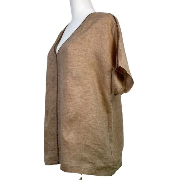 Poetry Crochet Trim Linen Size 10‎ V-neckline Tunic Top - Picture 5 of 11